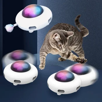 Cat Toy Smart Teaser Pet Turntable Улавяне на тренировъчни играчки USB зареждане Cat Teaser Сменяемо перо Интерактивна Auto