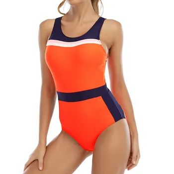 Един парче бански за жени цвят съвпадение спортен триъгълник дамски бански костюми секси корема покриване отворен обратно плаж износване лято