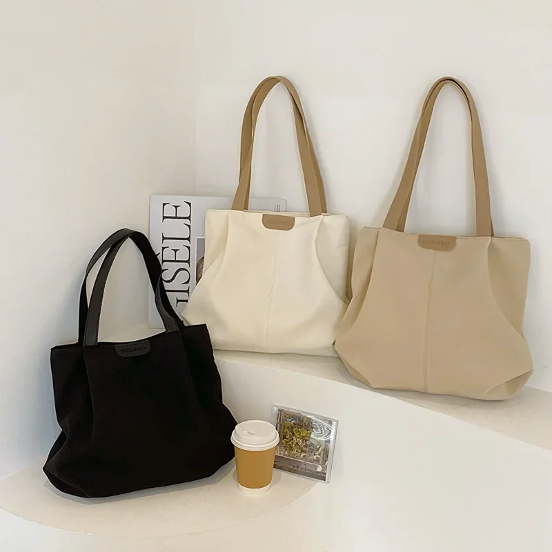 2024 Плътен цвят голям капацитет платно голяма пазарска чанта женски японски случайни ins колежани рамо чанти