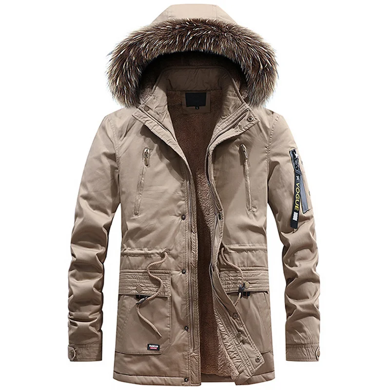 Горещо зимно яке Паркас Мъже Дебели ежедневни топли кожени якета с качулка Дълго палто Дизайн на марката Връхни дрехи Veste Homme Палто