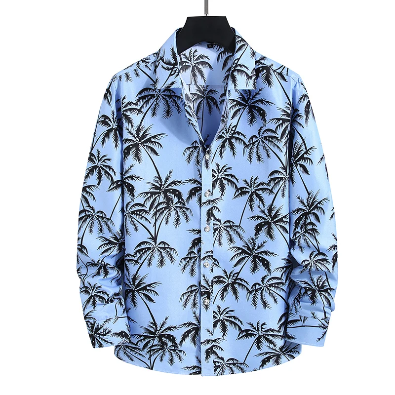 Мода Хавайски дизайн дълъг ръкав ежедневни ризи Мъжка печатна блуза 2023 Лятна почивка нощен клуб плажна риза плюс размер 7XL