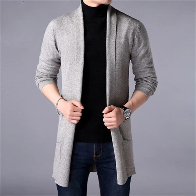 Пролет есен плетена жилетка тънък дълъг ръкав дълъг корейски стил мъжки мода v-образно деколте пуловер случайни палто топ мъже мъжко облекло